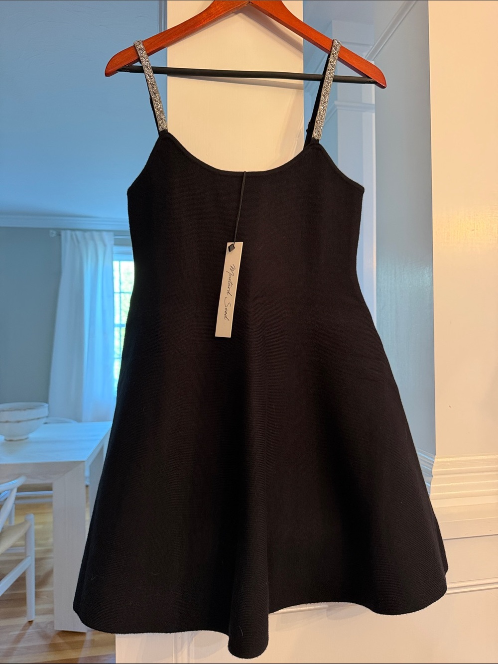 Mustard Seed Black Fit & Flare Mini Dress Rhinestone Straps Size M NWT